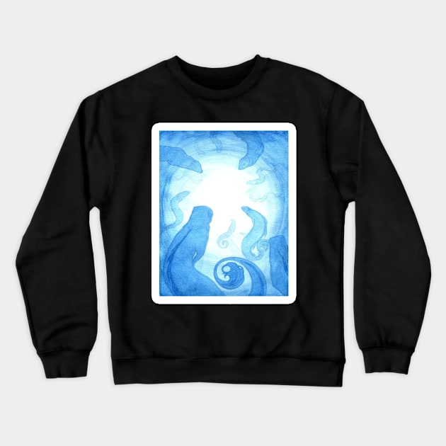 The Mermaid Ferrets - White Outlined Version Crewneck Sweatshirt by Nat Ewert Art